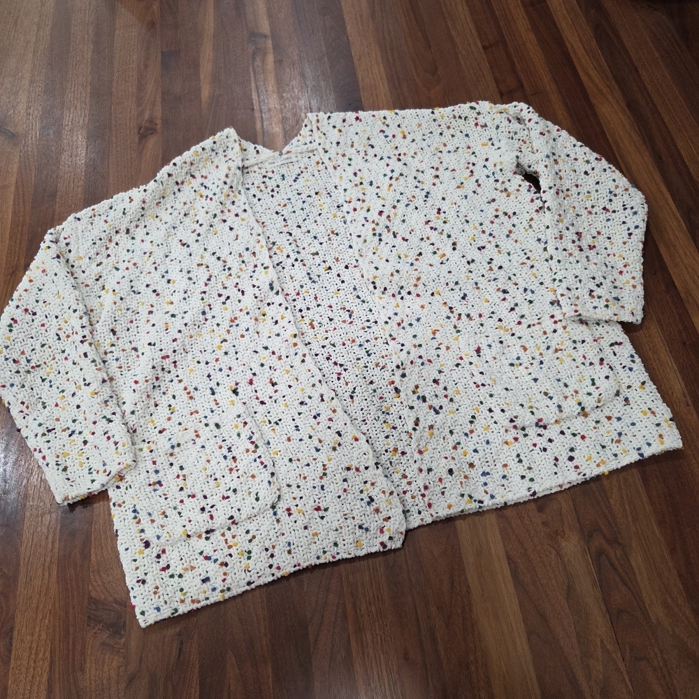 Moon & Madison Colorful Confetti Loose Knit Cardigan Open Front Size Medium